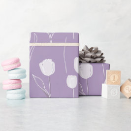 Papel De Presente Padrão Floral Branco Tulipa Lavanda Moderna
