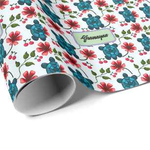 Papel De Presente Padrão Floral Cereja Tropical de Tartaruga Persona