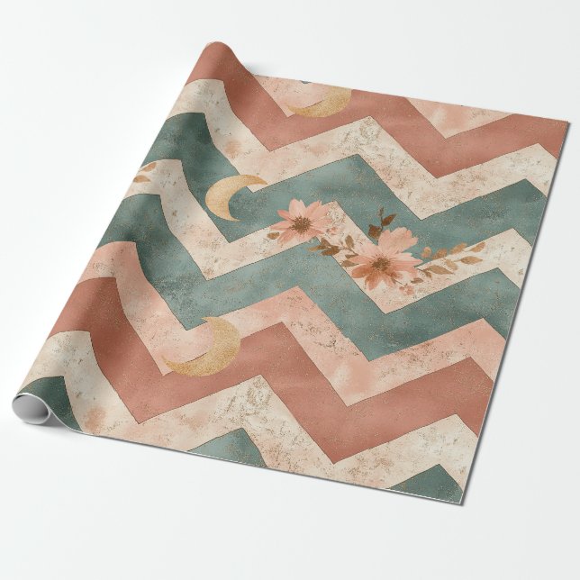 Papel De Presente Padrão Floral Chevron da Lua Rústica (6) (Desenrolado)