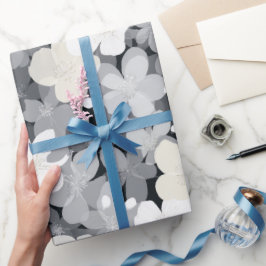 Papel De Presente Padrão Floral Cinza Flor Neutro Chic