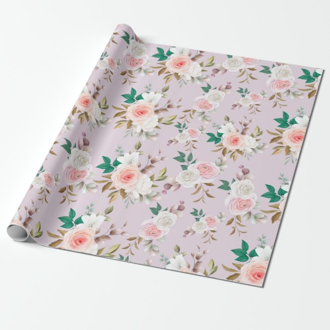 Papel De Presente Padrão Floral Clássico (Desenrolado)