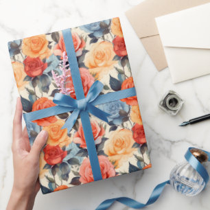 Papel De Presente Padrão Floral Clássico do Jardim do Vintage Rosa