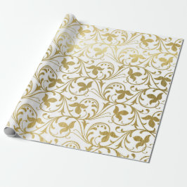 Papel De Presente Padrão Floral Clássico Dourado Damask Embrulho de 
