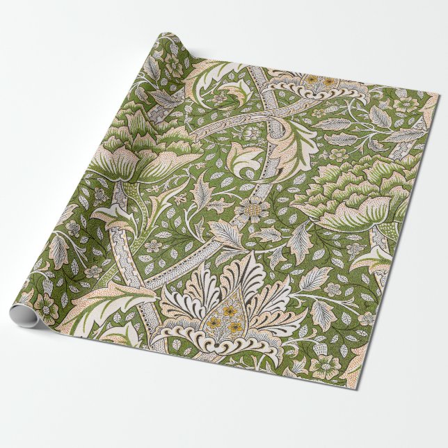 Papel De Presente Padrão Floral Clássico William Morris Windrush (Desenrolado)