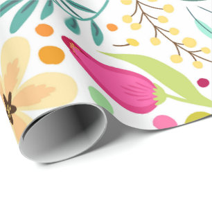 Papel De Presente Padrão floral colorido com rosa, amarelo