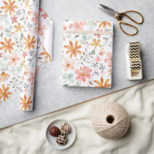 Papel De Presente Padrão Floral Colorido em Aquarela