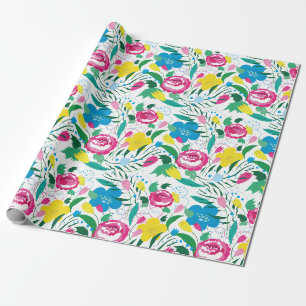 Papel De Presente Padrão floral com buquê colorido.