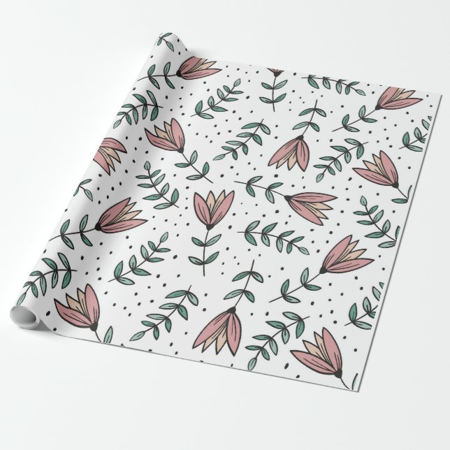 Papel De Presente Padrão floral com estilo elegante e clássico (Desenrolado)