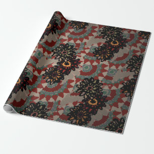 Papel De Presente Padrão floral contínuo ventilado. Vermelho, bege e
