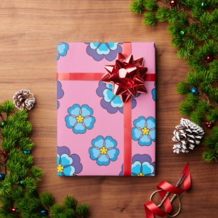 Papel De Presente Padrão Floral Cor-de-Rosa Azul