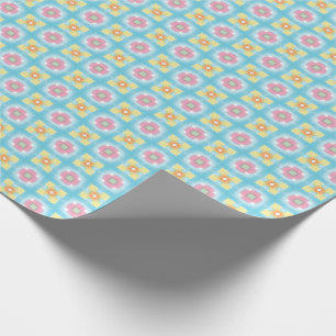 Papel De Presente Padrão floral cor-de-rosa azul 60s 70s