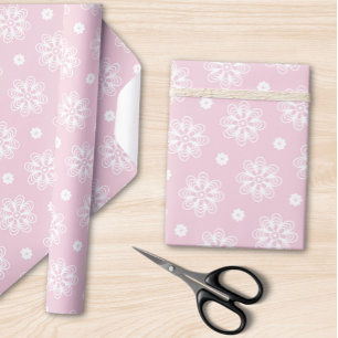 Papel De Presente Padrão Floral Cor-De-Rosa E Branco