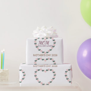 Papel De Presente Padrão Floral Coração de Peônia Corada para o Dia