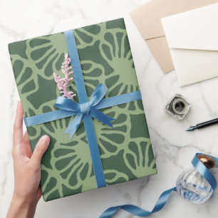 Papel De Presente Padrão Floral Coral Abstrato Verde Salvia Sem Cost