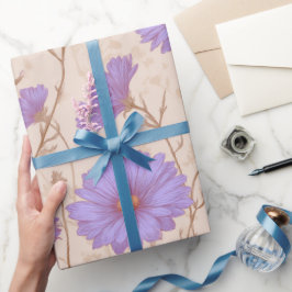 Papel De Presente Padrão Floral Creme de Margarida Lilás Delicado