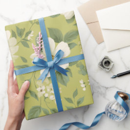 Papel De Presente Padrão Floral Creme Flor Verde Suave
