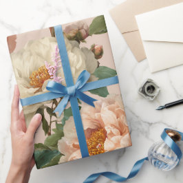 Papel De Presente Padrão Floral Creme Peônia Bege Vintage