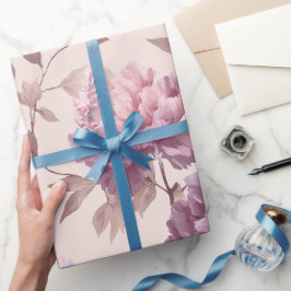 Papel De Presente Padrão Floral Creme Peônia Roxa Romântica