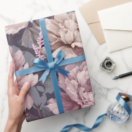 Papel De Presente Padrão Floral Creme Peônia Roxa Romântica