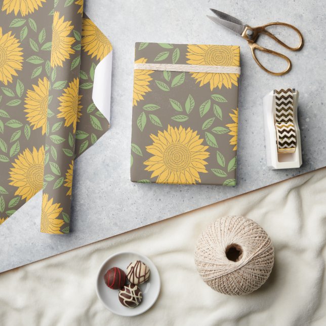 Papel De Presente Padrão Floral da Cinza Amarela Sunflower (Artesanato)