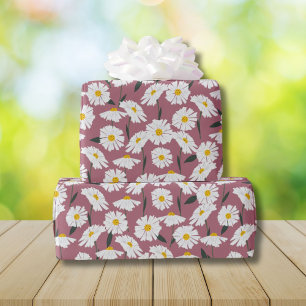 Papel De Presente Padrão floral da Daisies a rosa