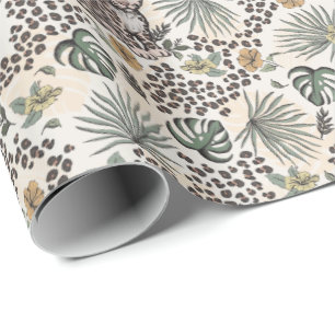 Papel De Presente Padrão Floral da Selva Infantil Safari Leopardo