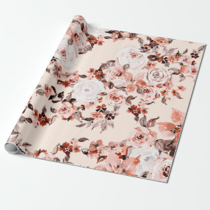 Papel De Presente Padrão floral da vindima de aquarelas, castanho