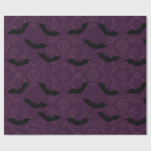 Papel De Presente Padrão Floral Damasco Morcegos Roxos Góticos