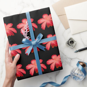 Papel De Presente Padrão Floral de Aquarela de Flor Vermelha em Pret