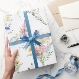 Papel De Presente Padrão Floral de Aquarela de Flores Silvestres