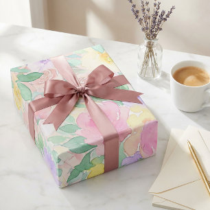 Papel De Presente Padrão Floral de Aquarela Pastel – Primavera Suave