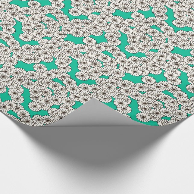 Papel De Presente Padrão floral de Art Deco - branco em turquesa (Ponta)