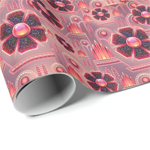 Papel De Presente Padrão floral de arte deco cor-de-rosa floral