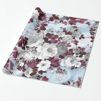 Papel De Presente Padrão floral de bolor branco pastel branco Boho b