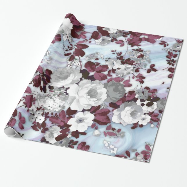 Papel De Presente Padrão floral de bolor branco pastel branco Boho b (Desenrolado)