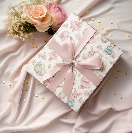 Papel De Presente Padrão Floral de Coelhinho de Páscoa Fofo - Primav