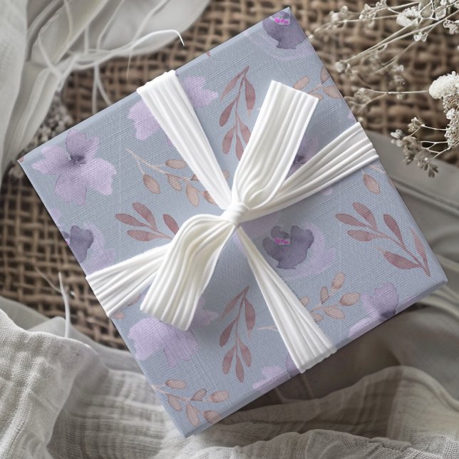 Papel De Presente Padrão floral de cor d'água púrpura Elegante (Criador carregado)