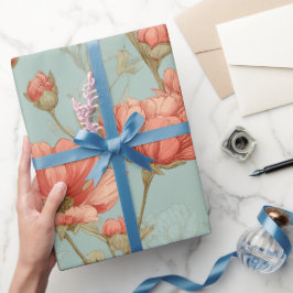 Papel De Presente Padrão Floral de Coral Desenhado à Mão com Flor de