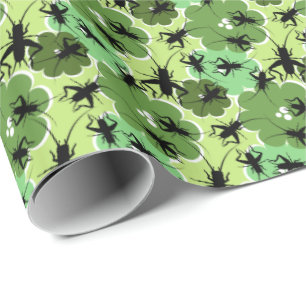 Papel De Presente Padrão Floral de Críquete Verde + Preto