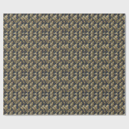Papel De Presente Padrão Floral de Damasco Luxuoso Dourado e Preto