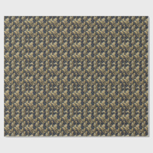 Papel De Presente Padrão Floral de Damasco Luxuoso Dourado e Preto