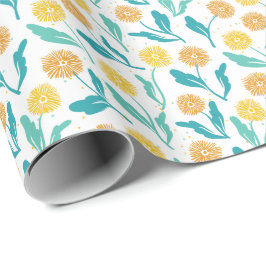 Papel De Presente Padrão Floral de Dandelion Amarelo - Inspirado na