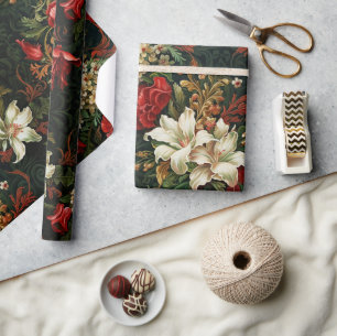 Papel De Presente Padrão floral de fantasia de Natal vintage
