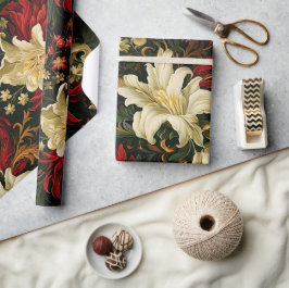 Papel De Presente Padrão floral de fantasia de Natal vintage