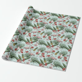 Papel De Presente Padrão Floral de Flamingo de Hortelã Tropical