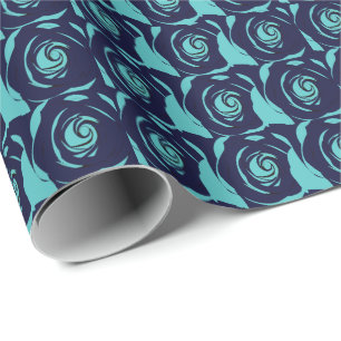 Papel De Presente Padrão Floral de Flor Rosa Azul-Marinho Azul