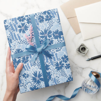 Papel De Presente Padrão Floral de Flor Selvagem em Azul