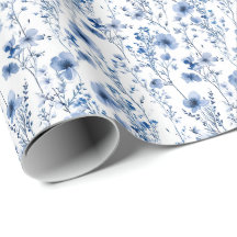 Padrão Floral de Flor Silvestre Aquarela Azul Bran