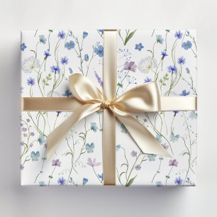 Papel De Presente Padrão Floral de Flor Silvestre Bonita Roxa Azul