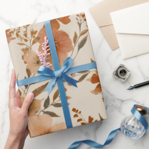 Papel De Presente Padrão Floral de Flor Silvestre de Terracota Boêmi